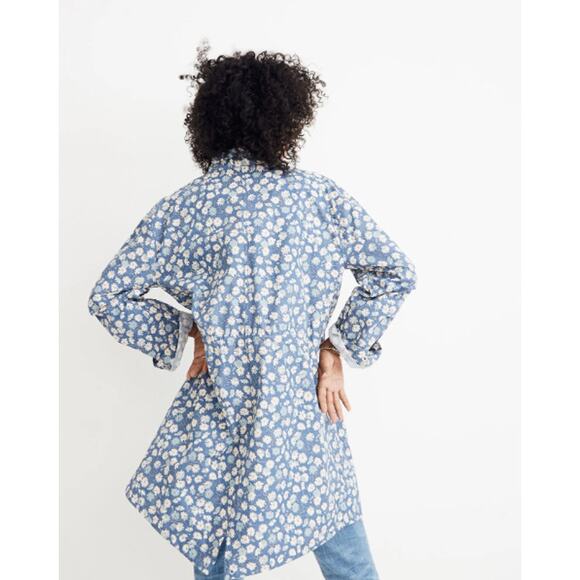 Madewell Preppy Ruffle-Neck Anorak Raincoat French Floral Blue Moon Size Smalll - Picture 4 of 14